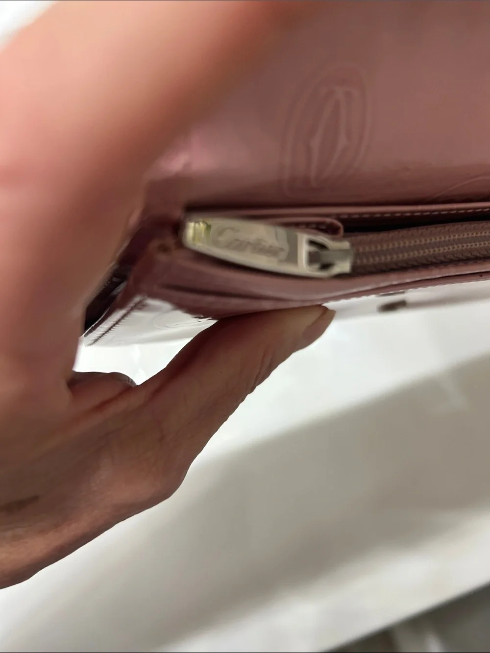 Cartier Pink Patent Birthday Embossed Logo Clutch wallet limited edition